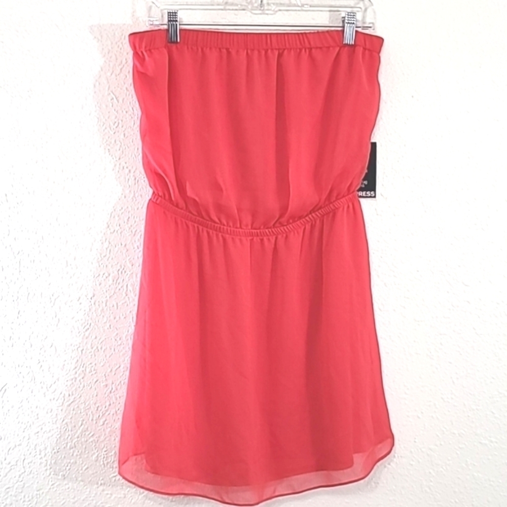 *NWT* EXPRESS Strap-Optional Flowy Orange-Red Lined Dress, size Medium